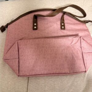 Pink Travel Cooler Tote Bag with Brown Handles